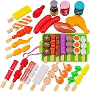 Kids Grill Playset, 29PCS/Set Plastic Kids BBQ Grill Playset, Realistic Play Food, Early Educational Interactive Fake Food Toys for Boys Girls 3+ Realistic Play