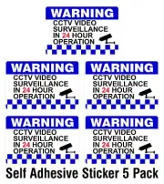 5 PACK - Warning CCTV Security Surveillance Camera Decal Sticker Sign 100x150mm