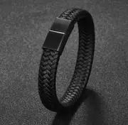 Designer Men's Black Stainless Steel Magnetic Clasp Braided Woven Bracelet