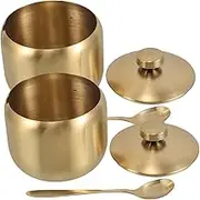 SHOWERORO 2pc Round Stainless Steel Salt Sugar Spice Containers Sealed Condiment Jars for Kitchen Storage