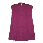 NWT Eileen Fisher Mandarin Collar Shirt Dress in Raspberry Organic Linen M