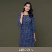 在飛比找ETMall東森購物網優惠-現貨【MEDUSA 曼度莎】名媛小香風藍毛呢洋裝（M-XL）