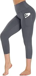 [Gayhay] Women's Capri Yoga Pants with Pockets - High Waist Soft Tummy Control Strechy Leggings for Workout Running (Dark Grey, Large)