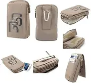DFV mobile - Multi-Functional Universal Vertical Stripes Pouch Bag Case Zipper Closing Carabiner Compatible with Samsung Galaxy CORE Plus, SM-G350 - Beige (16 x 9.5 cm)