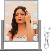 Large Vanity Mirrors with Lights | Desk Vanity Mirrors with 9/12 LED Bulbs - Wall Cosmetic Looking Glass with Dimmable 3 Color Light Touch Control for Home