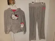NWTGirl HelloKitty 2-Pc GreyPinkVelourSequinRuffleTrackSuitHoodie&Pant Set Sz 6X