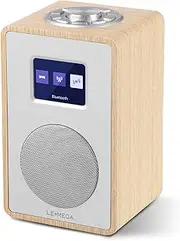 LEMEGA CR4 DAB/DAB+ and FM Digital Radio, Bluetooth Speaker, DAB Radio, Double Alarm Clock, Kitchen/Sleep/Snooze Timer, Colour Display, Headphone Jack, Wood Look, Mains Operated - White Oak