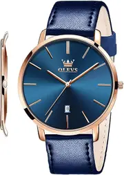 OLEVS Mens Wrist Watches Ultra Thin 6.5mm Minimalist Business Dress Waterproof & Date & Leather Strap Slim Watches for Men