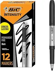 BIC 8290801 Intensity Permanent Fine Point Markers- Box of 12- Low Odour, Non Toxic, Snap Lock Cap, Non Slip Grip- Black