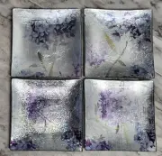 Gorgeous Glass Coasters. Set of 4. Square. Shimmery Silver. Purple & Blue...