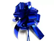 12 x Large Metallic Blue 13.5cm Gift Bows - Pull String Pom Pom Bow - Wrapping