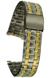 Stainless Steel Watch Arm Band Bicolour 18 MM 5-reihig Clip Closure Spare Band