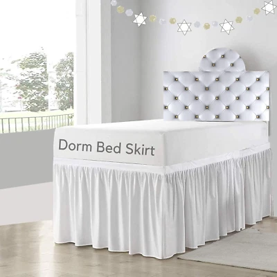 Dorm Room Bed Skirt-Dorm Twin-XL /32"Drop, White Solid
