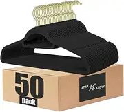 50x Velvet Hangers, Non Slip and Heavy Duty Velvet Suit Hangers with Tie Bar, 360° Swivel Hooks, Non Slip Clothes Hanger (Gold Hook - 42cm)