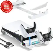 PS5 Slim/Pro Cooling Stand with Dual Controller Charger & 3-Level Fan for Disc &