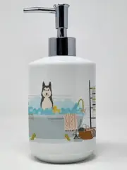 West Siberian Laika Spitz in Bathtub Ceramic Soap Dispenser Hand Soap Dispenser
