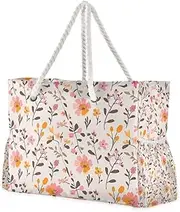 [Yoogain] Small Flowers Foliage Pattern Pink Orange Portable Bag For Traveling with side pocketes Large Weekender Bag with zippered pockets, Small Flowers Foliage Pattern Pink Orange, 1 size