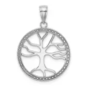 14K White Gold Large Tree Of Life In Round Frame Charm Bracelet Necklace