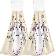 RPLIFE Cute Cat Bathroom Hand Towels with Hanging Loop, Soft Absorbent Hand Towel Set 2, 18.2 x 14 Inch