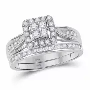 10k White Gold Womens Diamond Square Cluster Bridal Wedding Engagement Ring Set