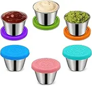 6Pack 2.4oz Salad Dressing Container To Go, Small Stainless Steel Condiment Containers with Silicone Lids, Leakproof Reusable Dipping Sauce Cups for Lunch Box