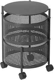 [SOGA] 2 Tier Steel Round Rotating Kitchen Cart Multi-Functional Shelves Portable Storage Organizer with Wheels
