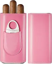 SEEJI Cigar Case, Cedar Wood Lined Travel Cigar Case Women, Cigar Humidor Accessories, 3-Finger Cigar Box with Stainless Steel Cigar Cutter Pink