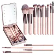 Versatile Luxurious Makeup Brush Set with Mini LED Light Mirror - Flawless for Daily Use or Travel