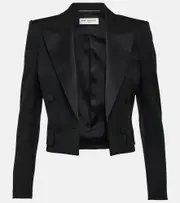[Saint Laurent] Saint Laurent Cropped wool tuxedo jacket UK 12 black