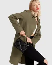 [Belle & Bloom] NEW FIT Last Chance Wool Blend Moto Coat - Army Green