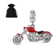 [Generic] Red Motorbike Charm, S925 Silver Charm, Bike Charm, Motor Bike Charm, Enamel, Cubic Zirconia, Fits European Charm Bracelets