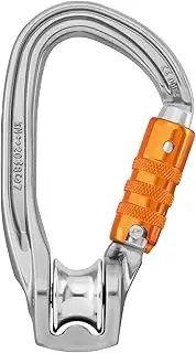 Petzl P75 TL New ROLLCLIP Z Pulley Carabiner with Gate Opening On The Non-Pulley Side, Size: Triact-Lock,Grey/Orange.
