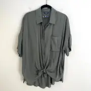 NEW Splendid Small Green Button Up Shirt Tie Front Short Sleeve Top Blouse