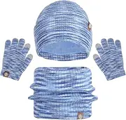 [Fadcaer] 3 Pieces Kids Hat Scarf Gloves Set Thermal Knitted Hat Scarf and Gloves Set Kids with Double Layer Fleece Lining Two Fingers Touch Screen Gloves Set for Children Outdoor Boy Girl