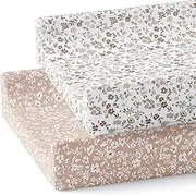 Sorrel + Fern Baby Changing Pad Cover 2-Pack for Girls (Fleurette) - Premium Fitted Sheets Baby Diaper Changing Table Cover - Buttery Soft Cotton Blend