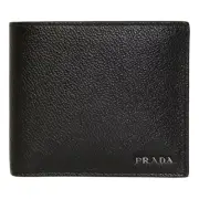 Prada Black Vitello Micro Grain Leather Bifold Wallet NWT