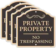 Large (4 Pack) Private Property No Trespassing Sign, 12x12 Inches Reflective Aluminum Metal Signs, Fade Resistant, Weatherproof, Indoor or Outdoor Use