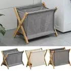 Foldable Laundry Basket Bamboo Bracket Collapsible Clothes Bins Home