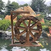 Wooden Water Wheel Waterfall Fountain Feng Shui Wheel with Bracket, Independent Pond Fountain Water Pump Balcony Terrace Garden Landscaping Decoration (Size : 60cm(23.6inch))