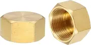 uxcell 2Pcs Brass Compression Cap Fitting Stop Valve Cap 3/4" NPT Hex Thread Pipe Fitting Flare Cap Tubing Ends Sealing Cap for Air Conditioner, Water, Air, Gas Line (Gold Tone)
