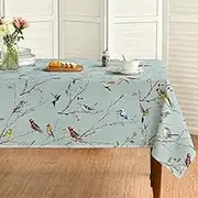 Horaldaily Spring Tablecloth 60×104 Inch Rectangular, Birds Branch Green Floral Washable Seasonal Table Cover for Party Picnic Dinner Decor