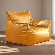 Bean Bag Cover (No Filler) Luxury Leather Bean Bag Cover Beanbag Couch Pouf Bean Bag Chair Bean Bag Sofa Cover PU Leather Bean Bag Cover for Adults and Kids(Yellow)