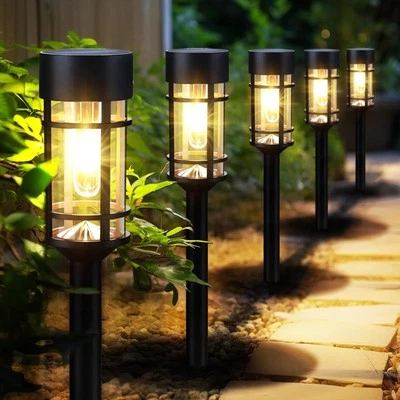 8 Pack Solar Pathway Lights Outdoor, LED Solar Garden Lights Glass Stainless ...