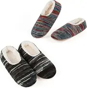 [Cozylook] 2-Pair Women's Soft Sole Slipper Socks with Grippers, Thick Warm Cozy Sherpa Lined Home Socks Set, Cable Knitted Non-slip Fluffy Winter House Bedroom Slippers