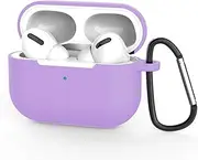 Case Compatible with Airpods PRO case,Front LED Visible with Anti-Lost Carabiner Protective Thicken Cover Soft Silicone Chargeable Headphone Case for Apple Airpods PRO Charging Case-Light Purple
