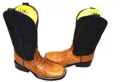 Corral Men's 7 D FULL QUILL Ostrich Square Toe Black & Tan Western Boots L6051