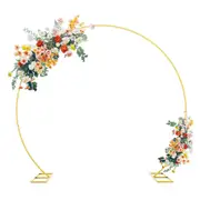 SpringUp 2.4x2.1 Metal Round Hoop Arch Mesh Backdrop Flower Display Stand Frame for Wedding Balloon Party Decoration - White/Gold