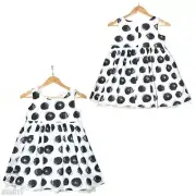 Formal Party Girl Dress Black Spot on White Sleeveless Casual Summer Mini Skater