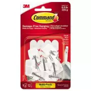 Command General Purpose Hooks, Small, Holds 1lb, White, 9 Hooks & 12 Strips/Pack