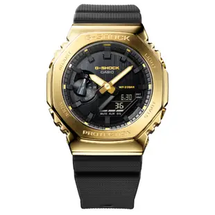 【CASIO 卡西歐】G-SHOCK 時尚經典八角型農家橡樹金屬錶殼雙顯錶-黑金(GM-2100G-1A9)